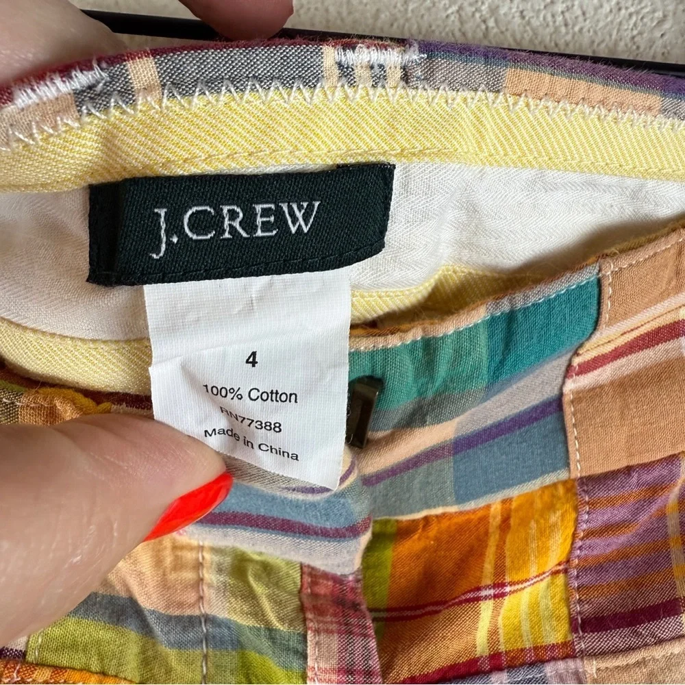 Vintage Y2K J. Crew Rainbow Madras Plaid Patchwork Bermuda Shorts - Picture 5 of 6